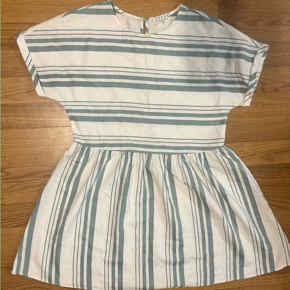 TCEC Striped Mini Dress Small Women's Short Sleeve Green Summer Sundress - Picture 7 of 9